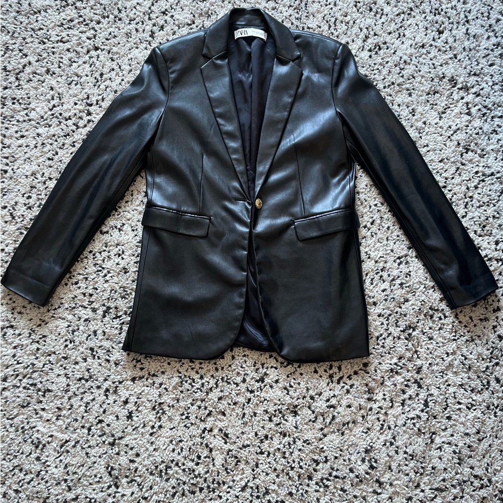 Zara Faux Leather Black Oversized Jacket Size M